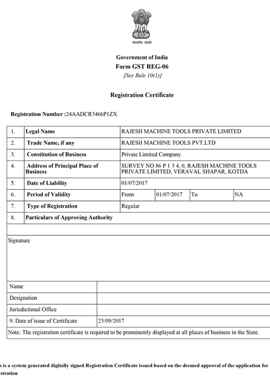 Rajesh Group - GST Certificate